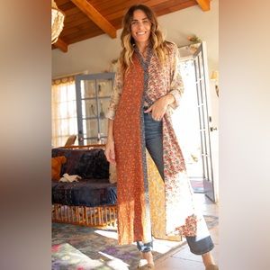 🌺 Esme Shirt Dress - Rust Blue Mix Print Size Medium